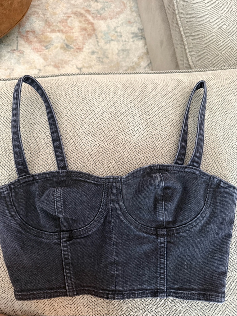 Denim Forum Black Denim Bustier Crop Top